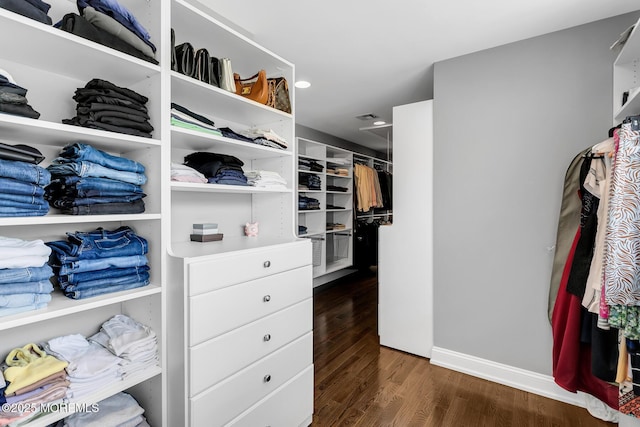 walk in closet featuring wood finished floors