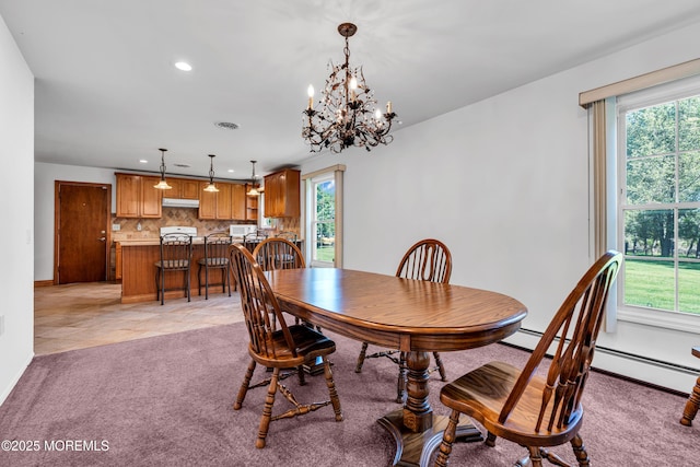 11 S Point Ct, Toms River, NJ 08757 - dining room with a chandelier, recessed lighting, light carpet, and baseboards