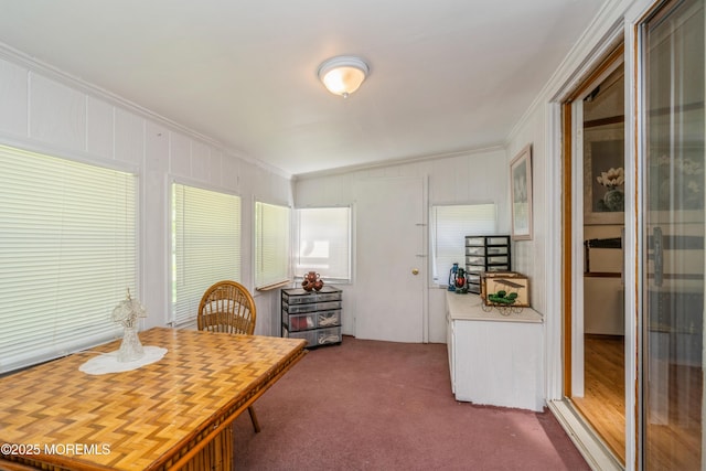 9 Copperfield Dr, Cream Ridge, NJ 08514 - dining room with crown molding and dark colored carpet