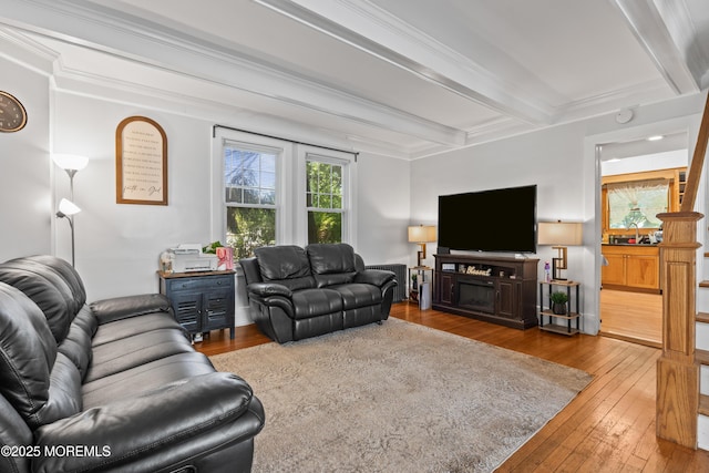 329 Hollywood Ave, Long Branch, NJ 07740 - living area with beamed ceiling, hardwood / wood-style floors, and ornamental molding