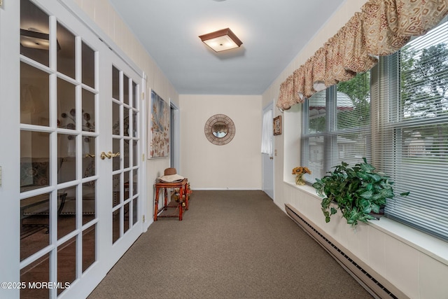 2A Jackson Ct, Whiting, NJ 08759 - hallway with a baseboard radiator, french doors, and carpet