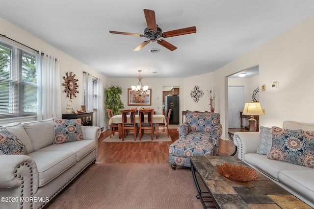 2A Jackson Ct, Whiting, NJ 08759 - living room with a chandelier, ceiling fan, and wood finished floors