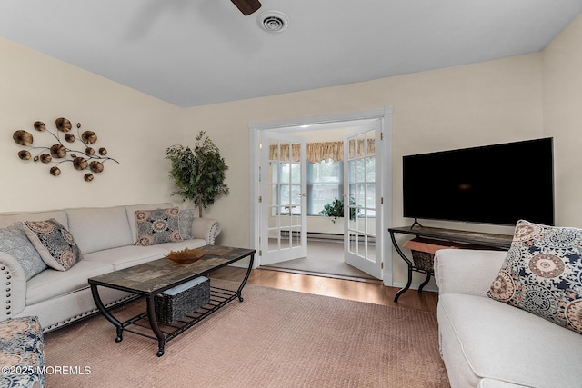 2A Jackson Ct, Whiting, NJ 08759 - living area with wood finished floors, ceiling fan, and french doors