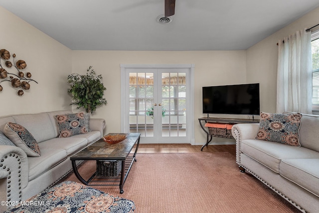 2A Jackson Ct, Whiting, NJ 08759 - living area with french doors, wood finished floors, and ceiling fan