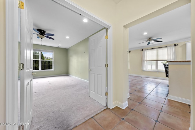 7 Spring Lake Ct, Barnegat, NJ 08005 - tiled spare room featuring a ceiling fan, plenty of natural light, recessed lighting, baseboards, and carpet flooring
