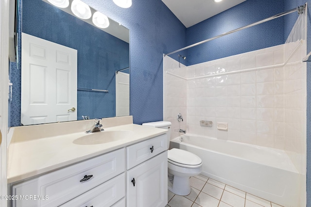 7 Spring Lake Ct, Barnegat, NJ 08005 - full bathroom with  shower combination, tile patterned flooring, toilet, a textured wall, and vanity