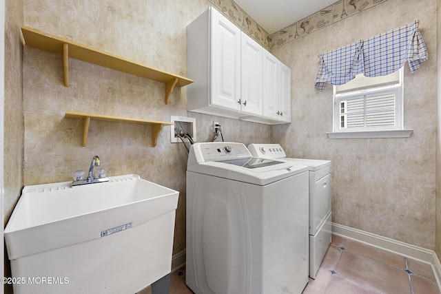 7 Spring Lake Ct, Barnegat, NJ 08005 - washroom with washing machine and dryer, cabinet space, baseboards, and tile patterned floors