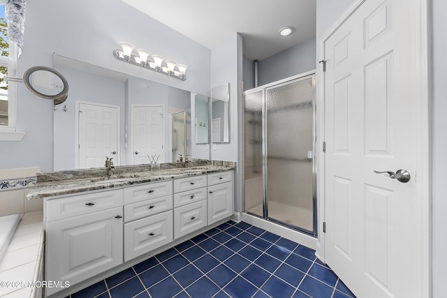 7 Spring Lake Ct, Barnegat, NJ 08005 - full bathroom featuring a stall shower, double vanity, and tile patterned floors
