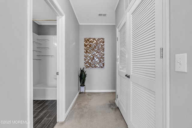 7 Samantha Dr, Tinton Falls, NJ 07712 - hallway featuring baseboards, ornamental molding, and carpet flooring