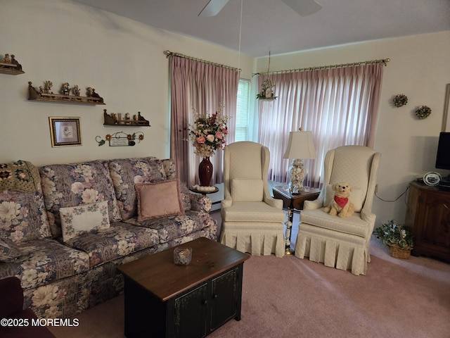 439D Chesterfield Ct, Manchester, NJ 08759 - living room with carpet and a ceiling fan