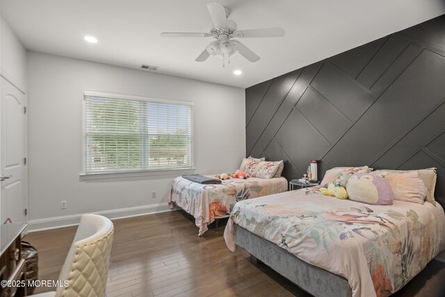 821 Woodland Dr, Lakewood, NJ 08701 - bedroom featuring baseboards, wood finished floors, a ceiling fan, and recessed lighting