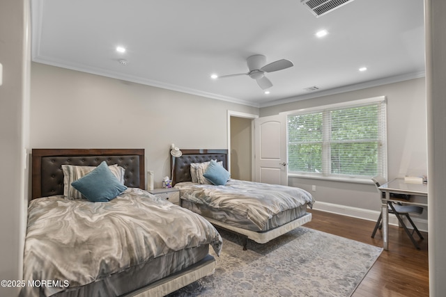 821 Woodland Dr, Lakewood, NJ 08701 - bedroom with crown molding, recessed lighting, wood finished floors, baseboards, and an office area