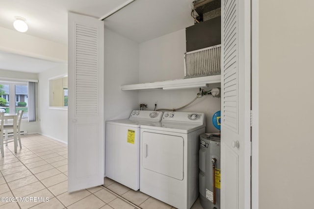 1164B Argyll Cir, Lakewood, NJ 08701 - washroom featuring washing machine and dryer, light tile patterned flooring, water heater, and baseboard heating