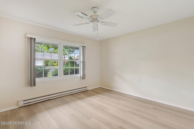 1164B Argyll Cir, Lakewood, NJ 08701 - empty room with a baseboard heating unit, light wood-style flooring, and ceiling fan