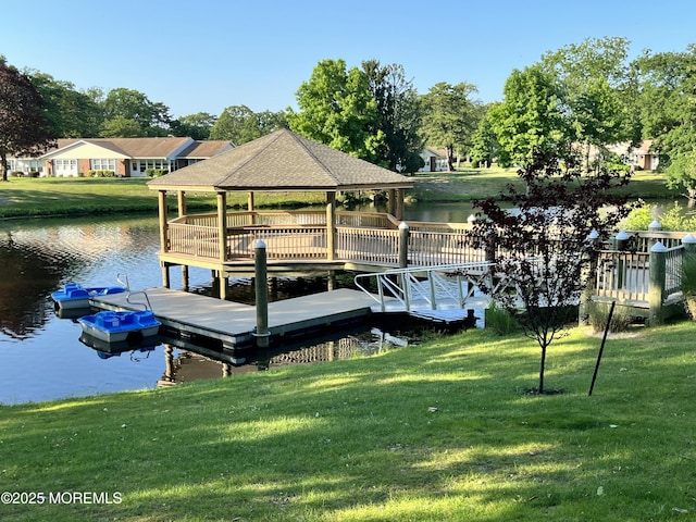 1164B Argyll Cir, Lakewood, NJ 08701 - dock area featuring a gazebo, a water view, and a lawn