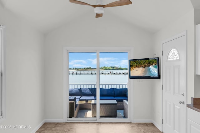 433 Bayside Ter Unit 1, Seaside Heights, NJ 08751 - entrance foyer featuring a ceiling fan, lofted ceiling, and baseboards