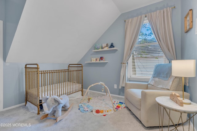26 Morningside Ave, Keansburg, NJ 07734 - bedroom with vaulted ceiling, a crib, carpet, and baseboards