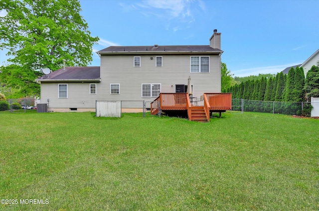5 Isabella Dr, Lakewood, NJ 08701 - back of house with a deck, a chimney, and central air condition unit