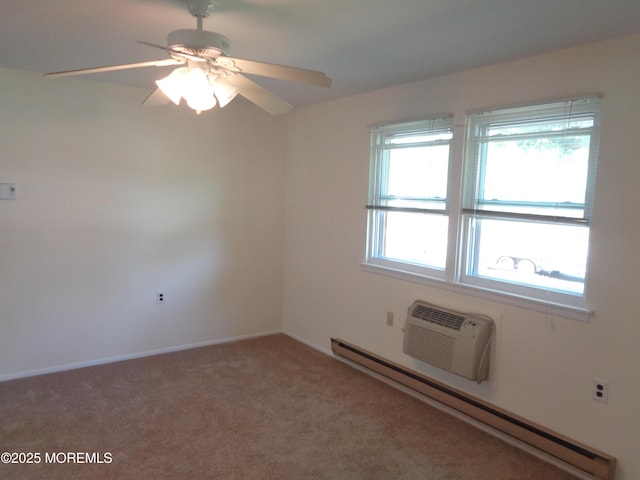 10A Molly Pitcher Blvd, Whiting, NJ 08759 - spare room with a baseboard heating unit, an AC wall unit, carpet, ceiling fan, and baseboards