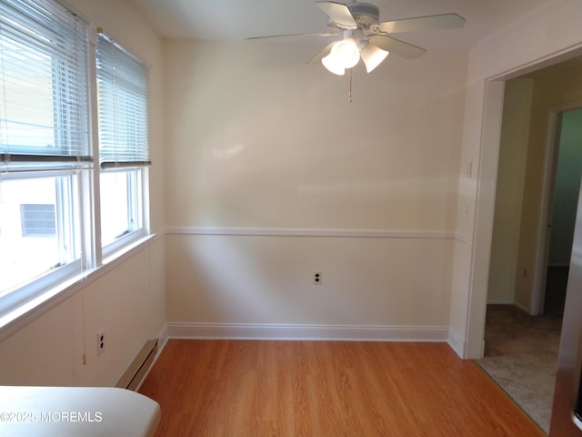 10A Molly Pitcher Blvd, Whiting, NJ 08759 - spare room featuring light wood-style floors, a ceiling fan, a baseboard heating unit, and baseboards