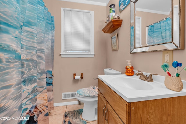 312 Dogwood Dr, Brick, NJ 08723 - full bathroom with toilet, crown molding, vanity, tile patterned flooring, and baseboards