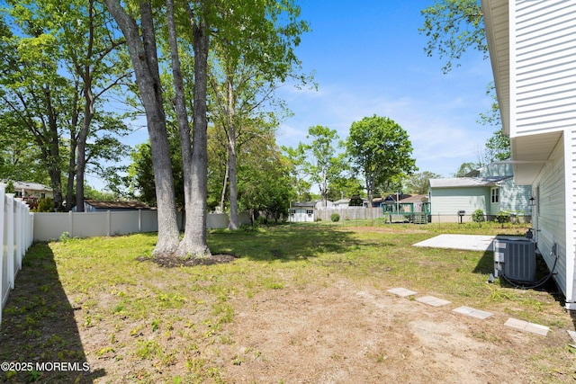 fenced backyard with central air condition unit