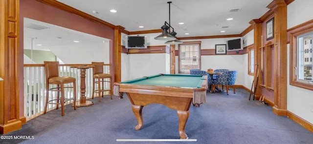 33 Cooper Ave Unit 211, Long Branch, NJ 07740 - game room with carpet floors, crown molding, pool table, baseboards, and recessed lighting