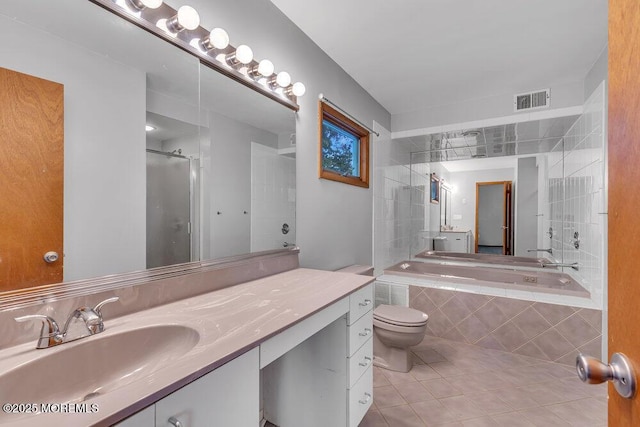 1430 Forest Ave, Brick, NJ 08724 - full bathroom featuring a shower, tile patterned floors, tiled bath, vanity, and toilet