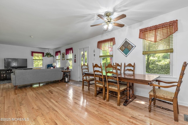 32 Sears Ave, Atlantic Highlands, NJ 07716 - dining area with light wood finished floors, ceiling fan, and baseboards