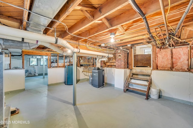 below grade area with a heating unit
