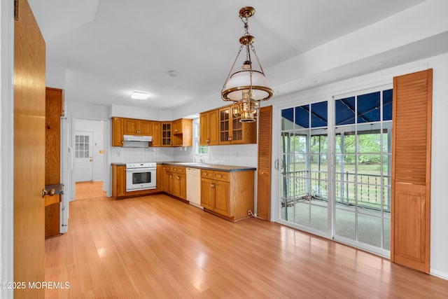 132 Tunes Brook Dr, Brick, NJ 08723 - kitchen with dishwasher, brown cabinetry, under cabinet range hood, light wood-type flooring, and wall oven