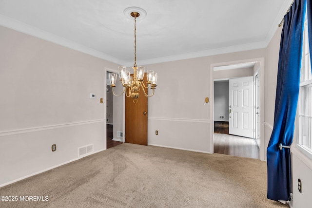 132 Tunes Brook Dr, Brick, NJ 08723 - unfurnished room featuring a chandelier, carpet flooring, ornamental molding, and baseboards