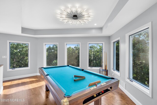 401 Overlook Dr, Neptune Township, NJ 07753 - playroom with a raised ceiling, wood finished floors, billiards table, and baseboards