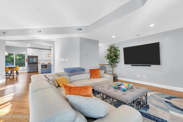 401 Overlook Dr, Neptune Township, NJ 07753 - living room featuring light wood finished floors, recessed lighting, and baseboards