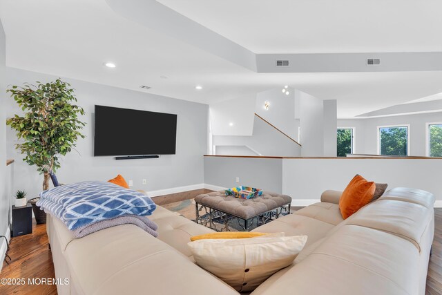401 Overlook Dr, Neptune Township, NJ 07753 - living area featuring baseboards, wood finished floors, and recessed lighting