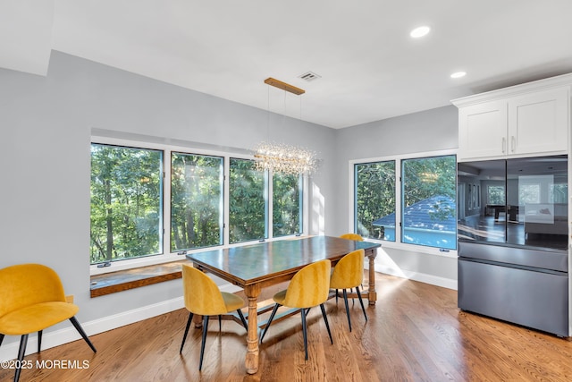 401 Overlook Dr, Neptune Township, NJ 07753 - dining area featuring baseboards, a chandelier, light wood finished floors, and recessed lighting