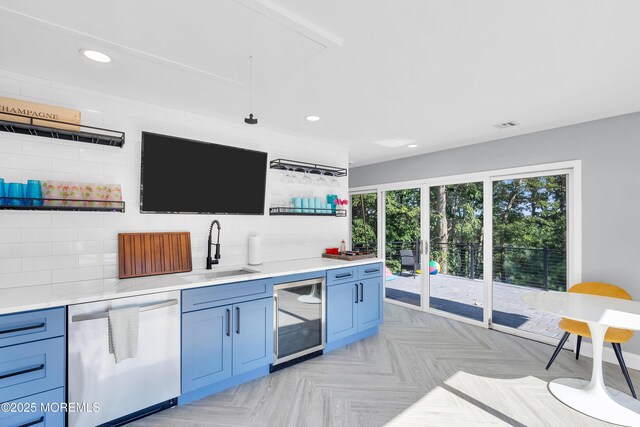 401 Overlook Dr, Neptune Township, NJ 07753 - bar with dishwasher, a sink, wine cooler, recessed lighting, and backsplash