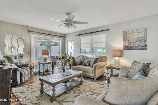 467A Chelsea Ct, Manchester, NJ 08759 - living area with healthy amount of natural light, a ceiling fan, and wood finished floors
