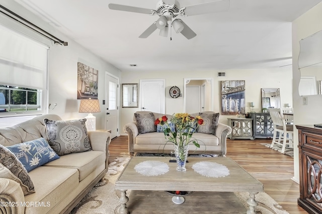 467A Chelsea Ct, Manchester, NJ 08759 - living room featuring a ceiling fan and wood finished floors