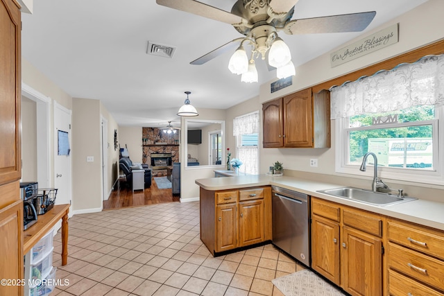 6 Blanche Dr, New Egypt, NJ 08533 - kitchen featuring dishwasher, a sink, a ceiling fan, and healthy amount of natural light