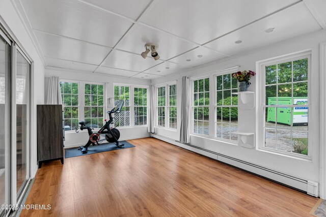 6 Blanche Dr, New Egypt, NJ 08533 - exercise area with healthy amount of natural light, baseboard heating, wood finished floors, and recessed lighting