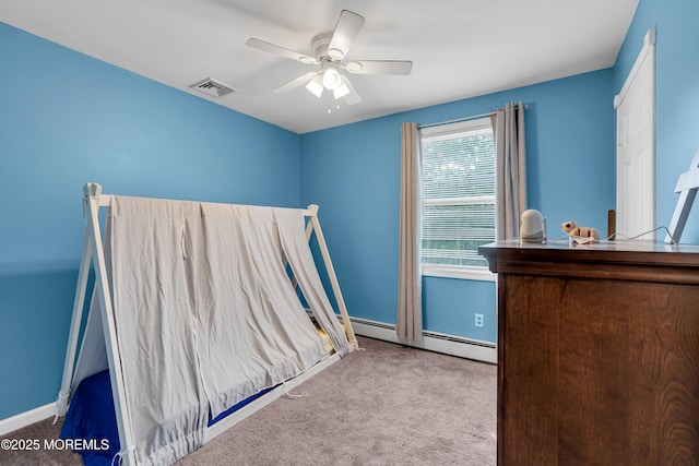 6 Blanche Dr, New Egypt, NJ 08533 - bedroom featuring carpet flooring, baseboards, a baseboard radiator, and a ceiling fan