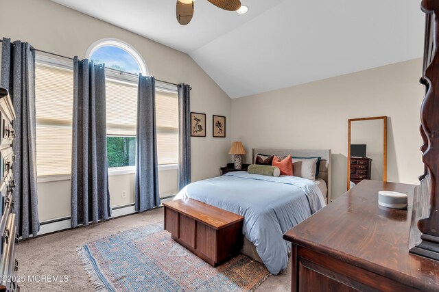 6 Blanche Dr, New Egypt, NJ 08533 - bedroom featuring light colored carpet, vaulted ceiling, multiple windows, and a ceiling fan