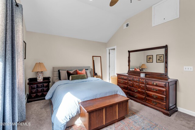 6 Blanche Dr, New Egypt, NJ 08533 - bedroom with light carpet, lofted ceiling, a ceiling fan, and baseboards