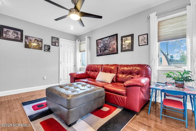 251 Genes Dr, Toms River, NJ 08753 - living room featuring a ceiling fan, wood finished floors, and baseboards