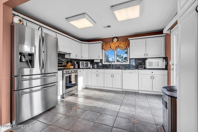 251 Genes Dr, Toms River, NJ 08753 - kitchen featuring stainless steel appliances, dark countertops, a sink, backsplash, and white cabinets