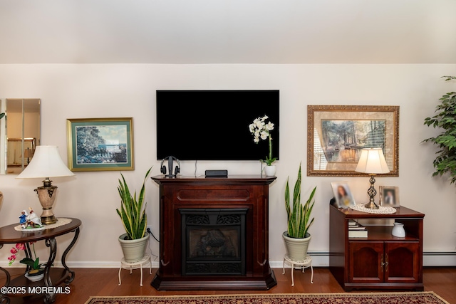 102 Clear Lake Rd, Whiting, NJ 08759 - living area with a baseboard radiator, baseboards, and wood finished floors