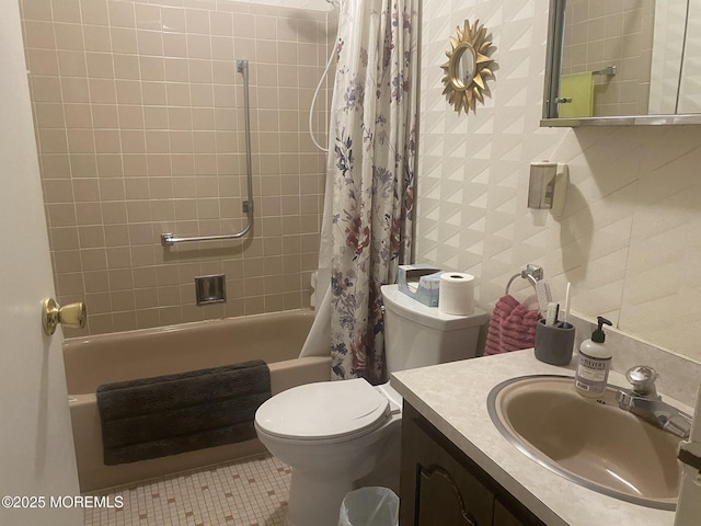 897C Inverness Ct, Lakewood, NJ 08701 - bathroom with shower / bathtub combination with curtain, toilet, vanity, and tile patterned flooring
