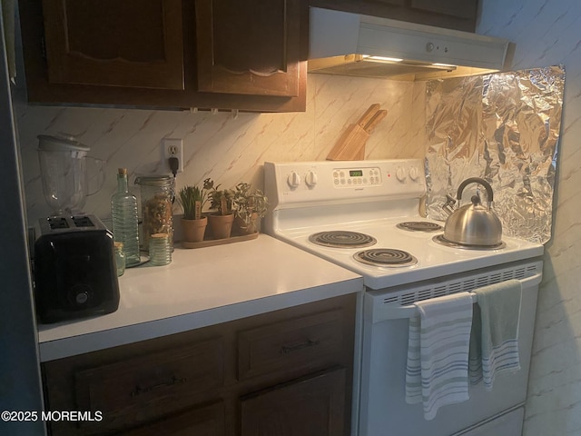 897C Inverness Ct, Lakewood, NJ 08701 - kitchen with electric range, under cabinet range hood, light countertops, and decorative backsplash