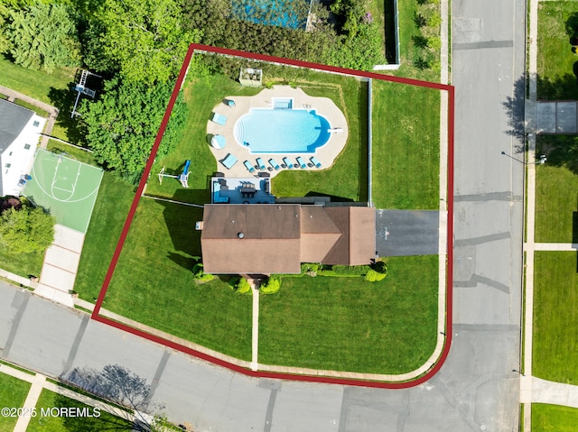 16 Bridle Dr, West Long Branch, NJ 07764 - aerial view of property's location with property parcel outlined and a pool area